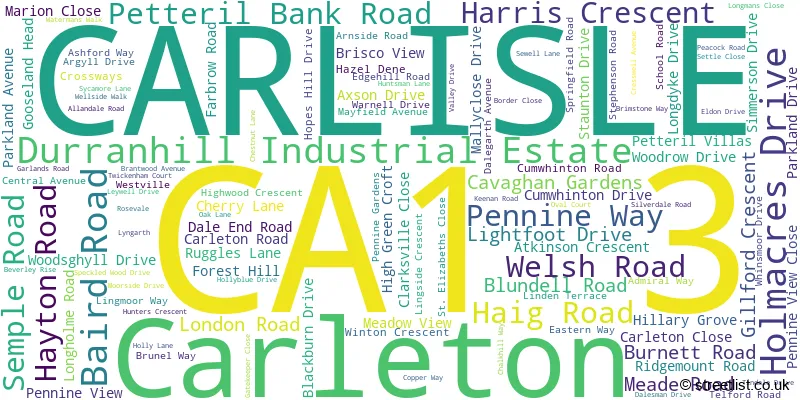A word cloud for the CA1 3 postcode